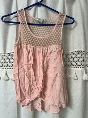 Forever 21 Light Pink Sleeveless Tank with Polka Mesh Yoke
